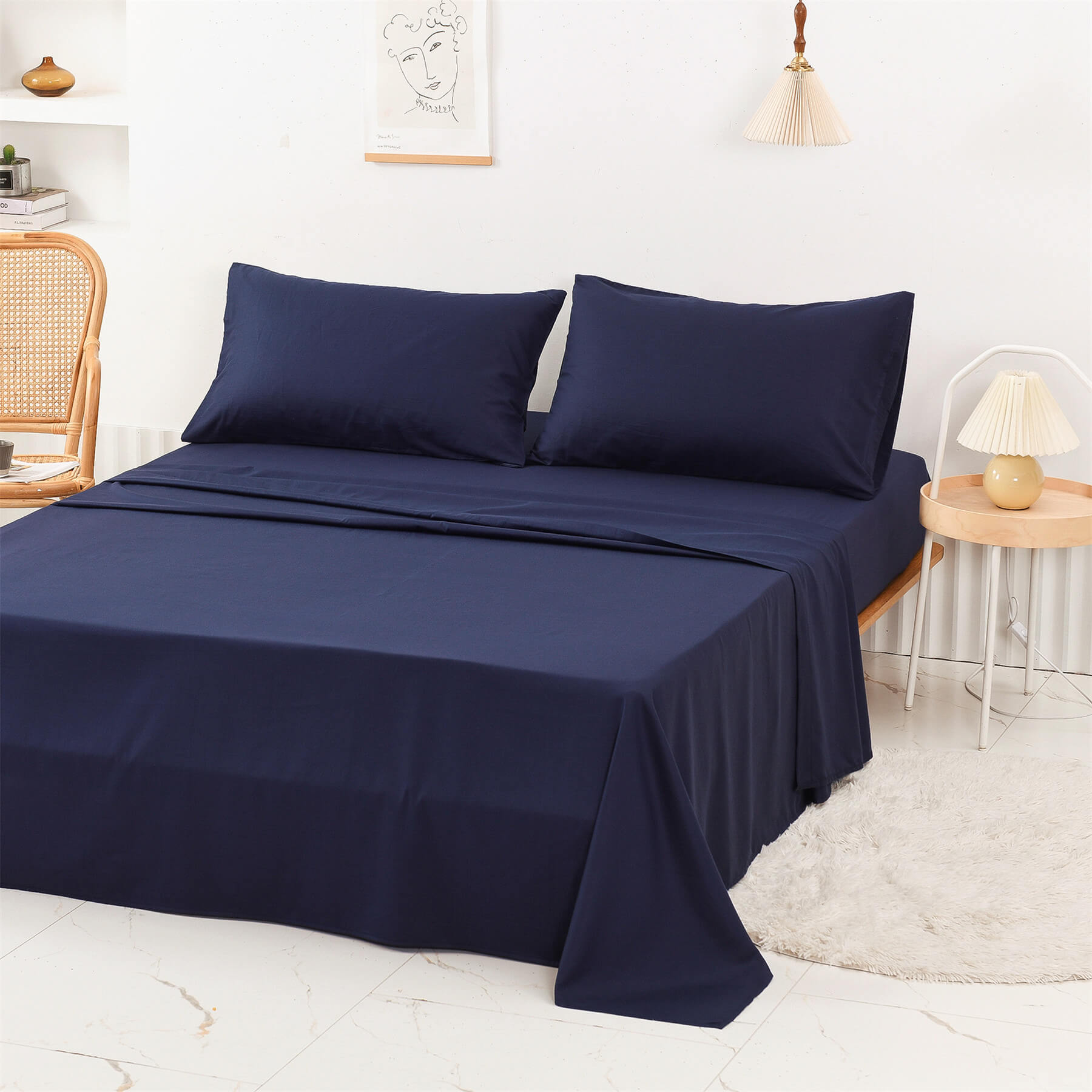 Navy Blue Sheets Set - TanNicoor