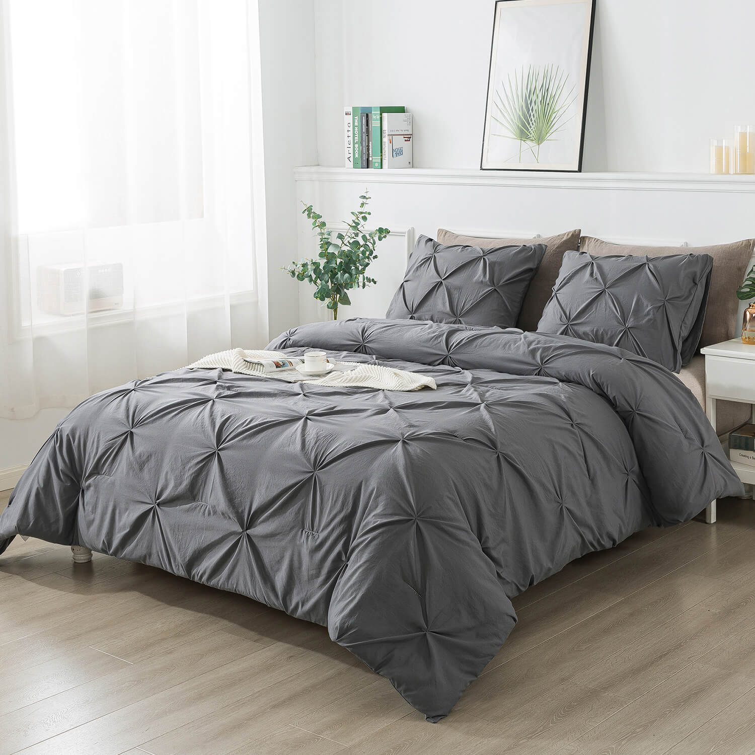 Grey Pinch Pleated Comforter Set - TanNicoor