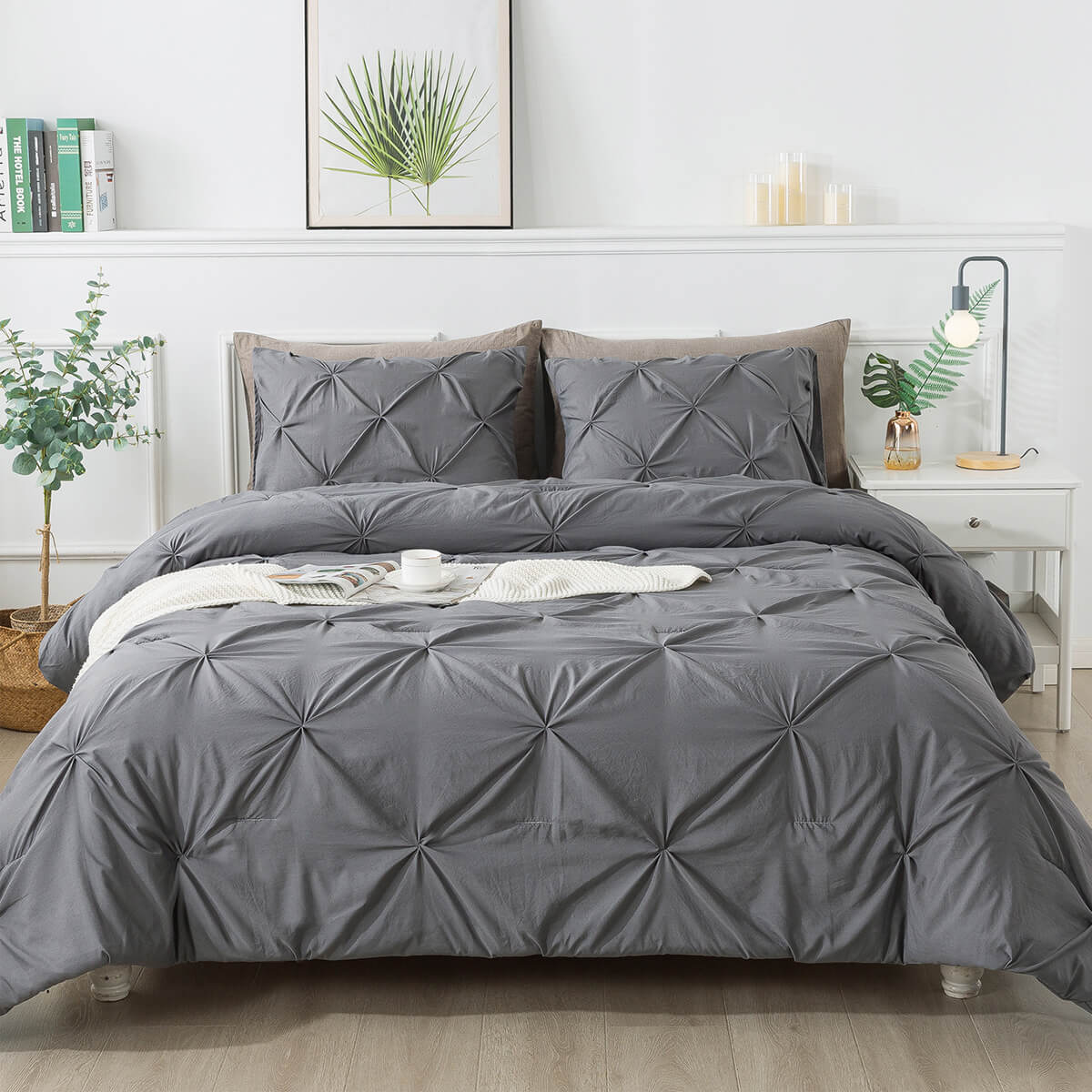 Grey Pinch Pleated Comforter Set - TanNicoor