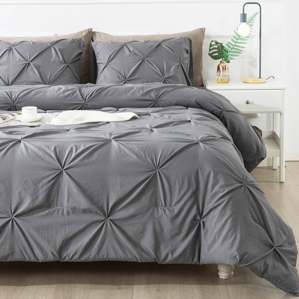 Grey Pinch Pleated Comforter Set - TanNicoor