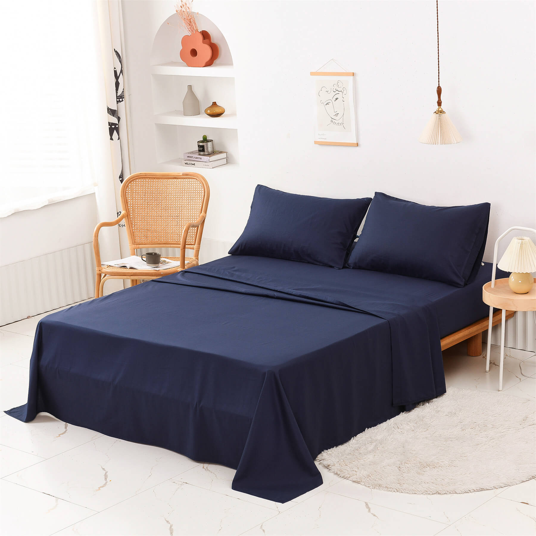 Navy Blue Sheets Set - TanNicoor