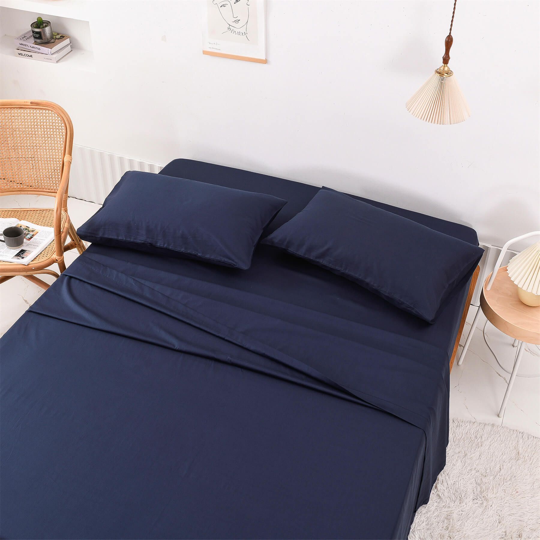 Navy Blue Sheets Set - TanNicoor