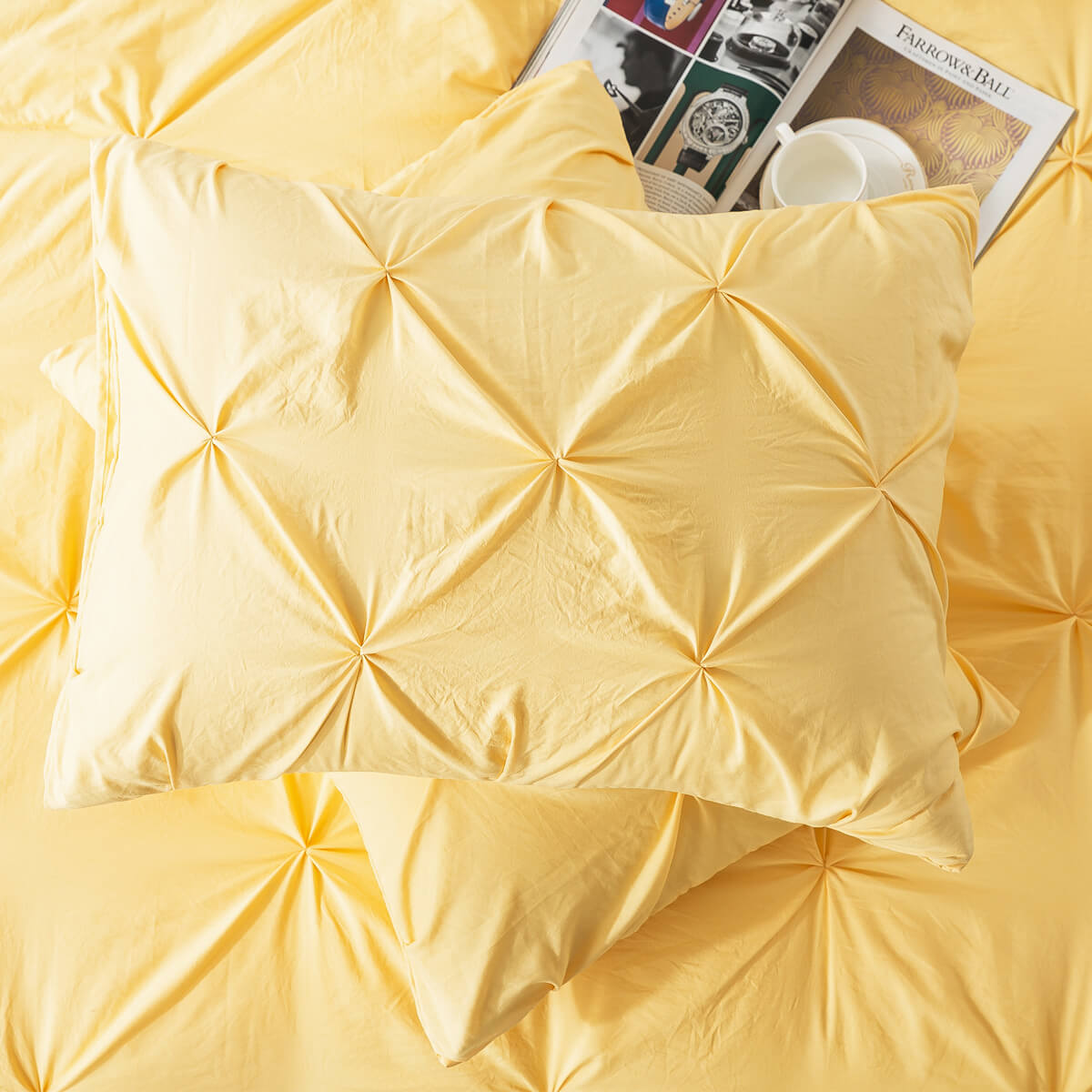 Yellow Pinch Pleat Comforter Set - TanNicoor