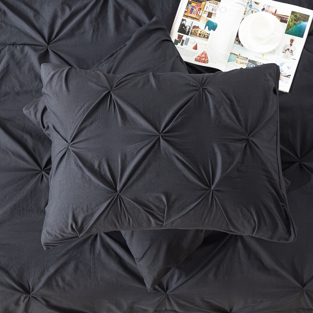 Black Pinch Pleated Comforter Set - TanNicoor