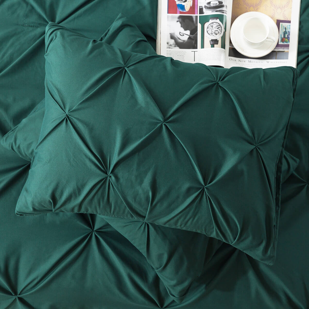 Dark Green Pinch Pleat Comforter Set - TanNicoor