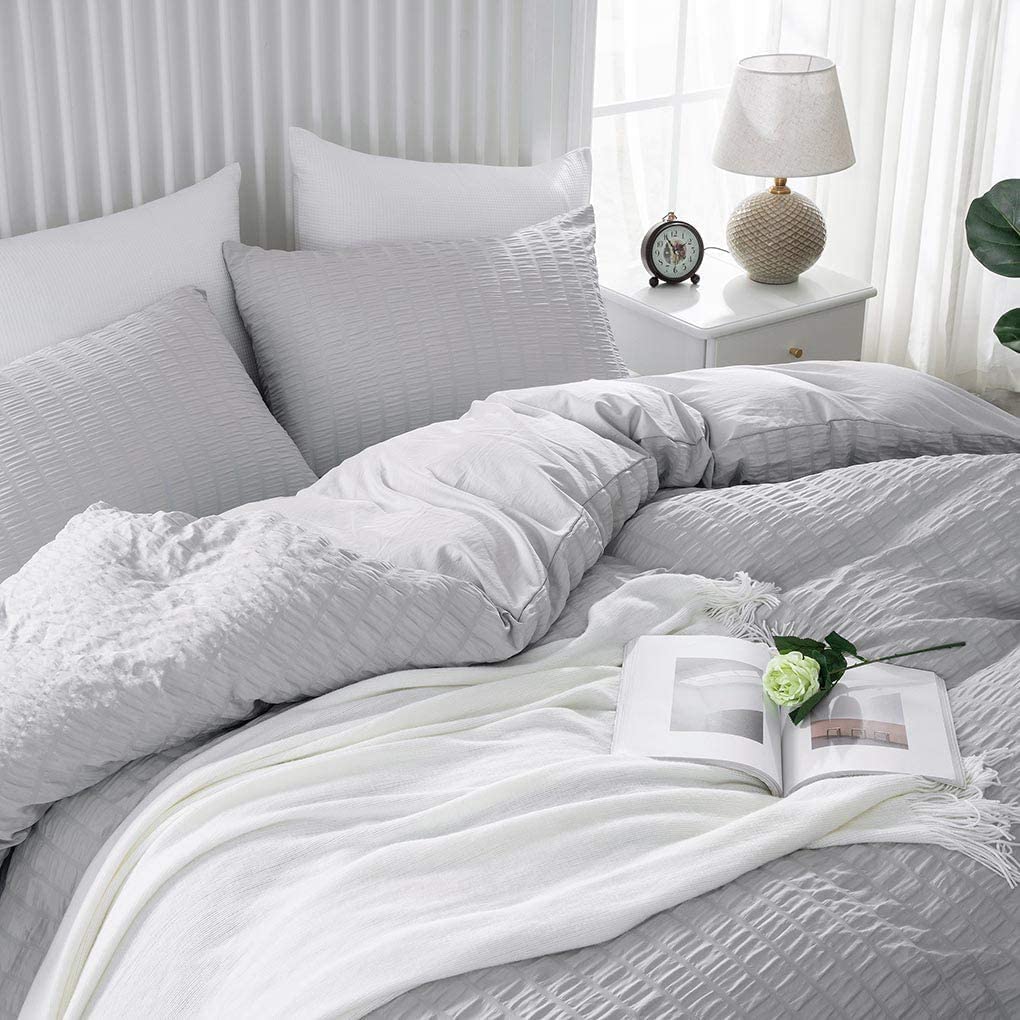 Grey Seersucker Duvet Cover Set - TanNicoor