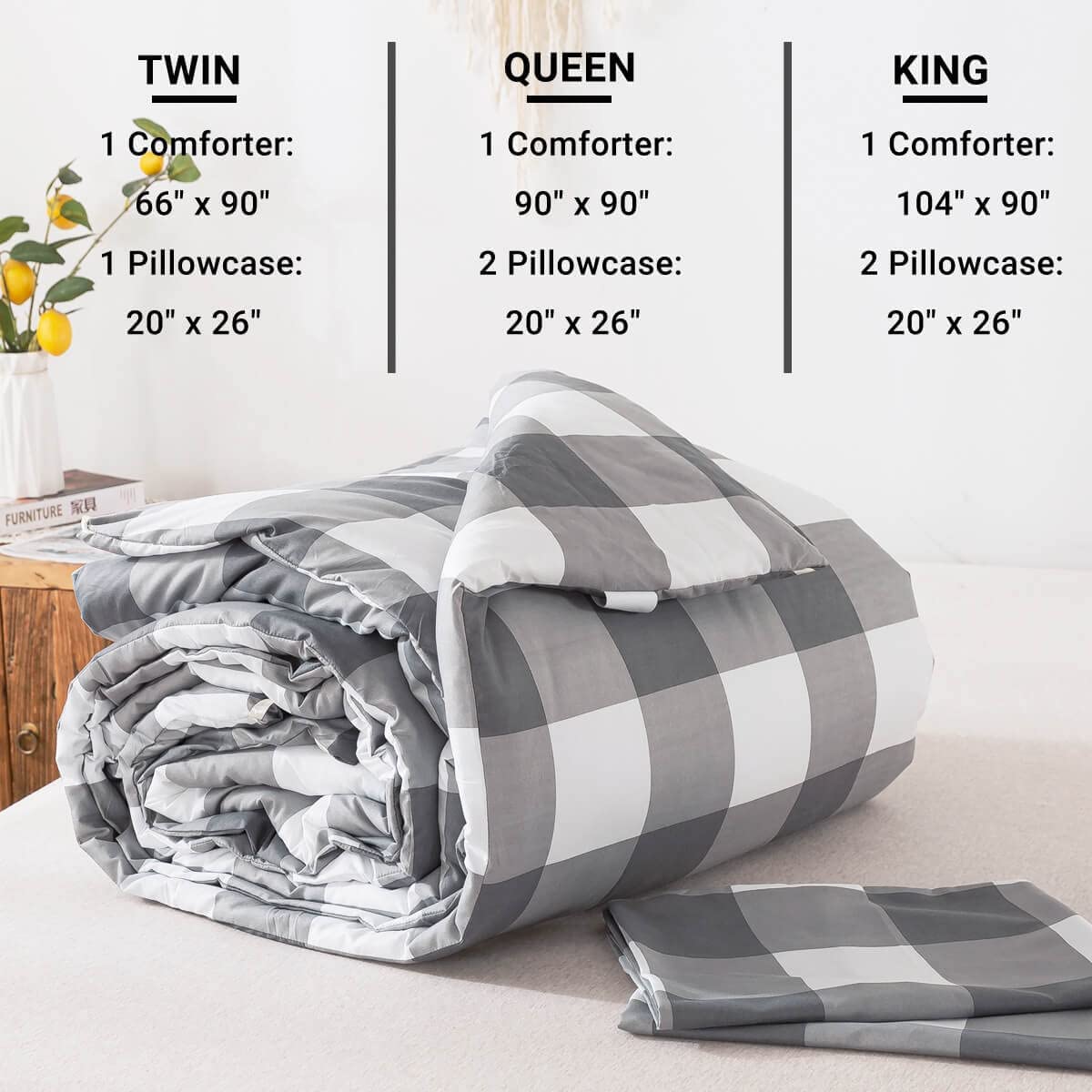 Gray Plaid Comforter Set - TanNicoor