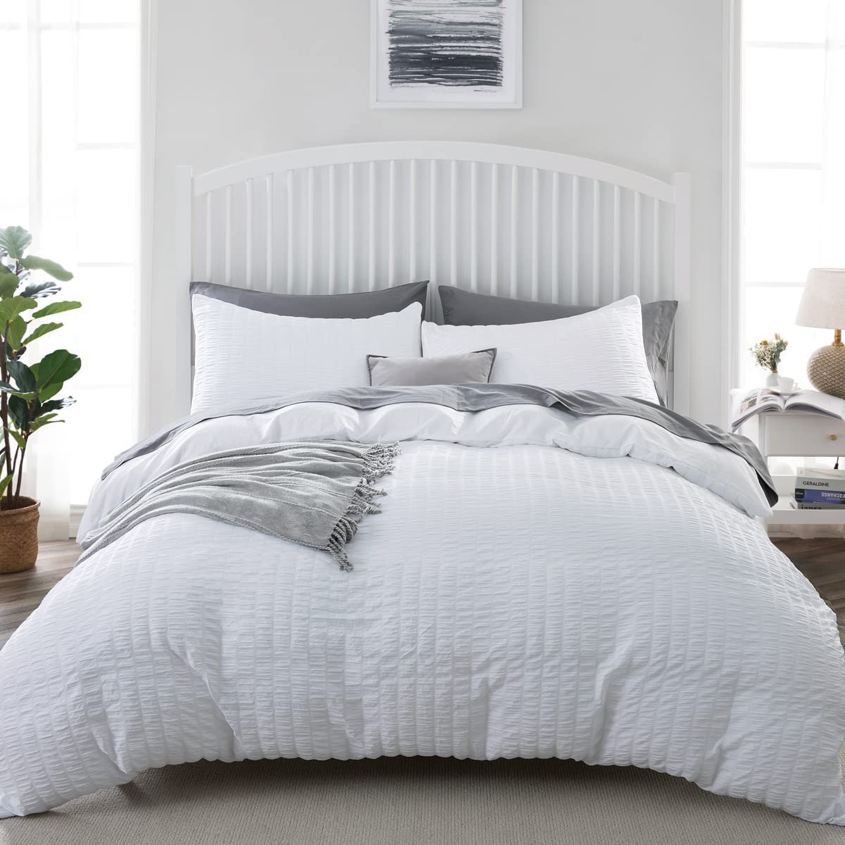 White Seersucker Duvet Cover Set - TanNicoor