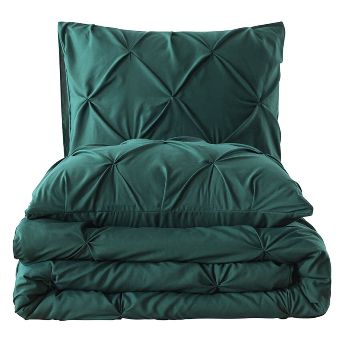 Dark Green Pinch Pleat Comforter Set - TanNicoor