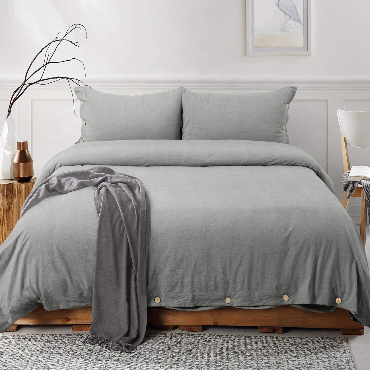 Light Grey Washed Cotton Duvet Cover Set - TanNicoor