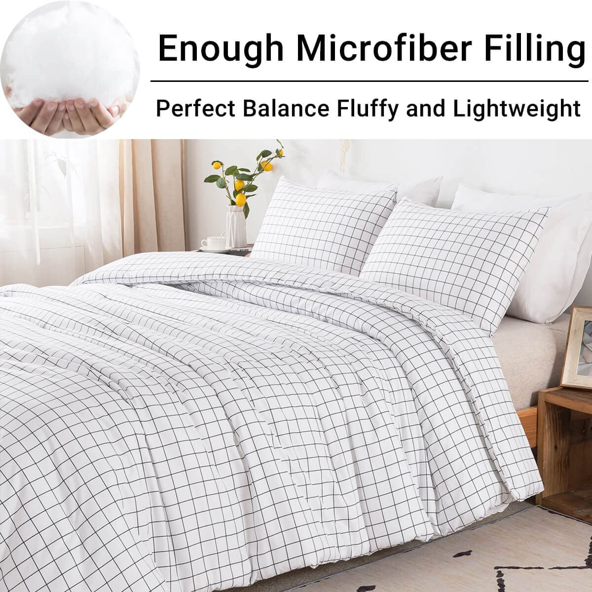 White Grid Comforter Set - TanNicoor