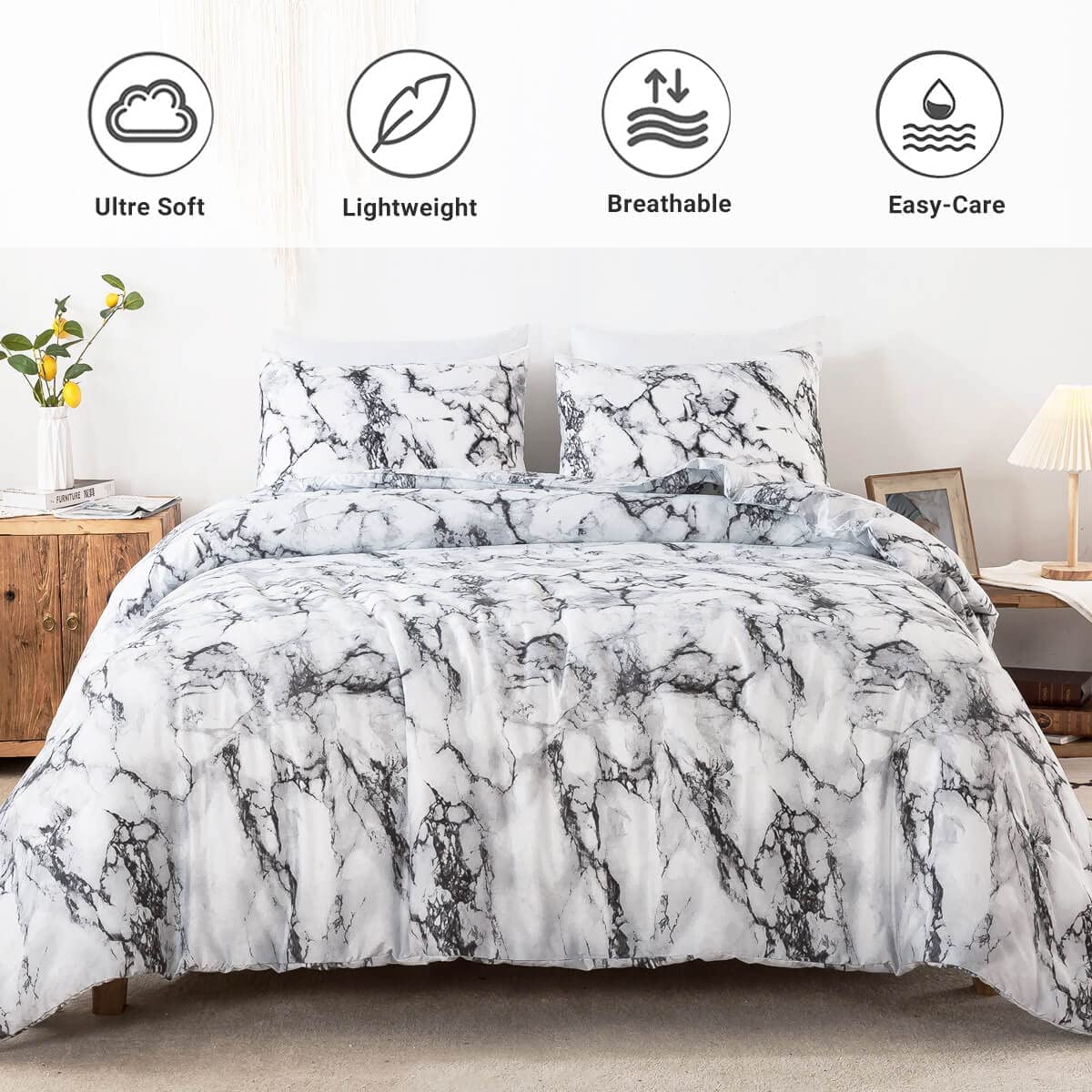 White Marble Comforter Set - TanNicoor