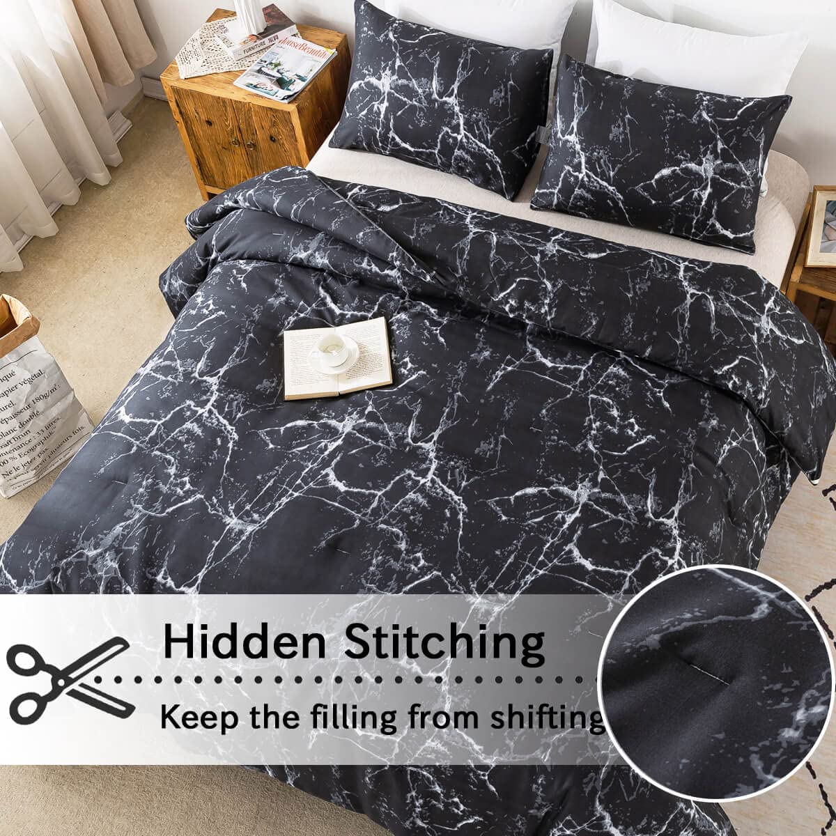 Black Marble Comforter Set - TanNicoor