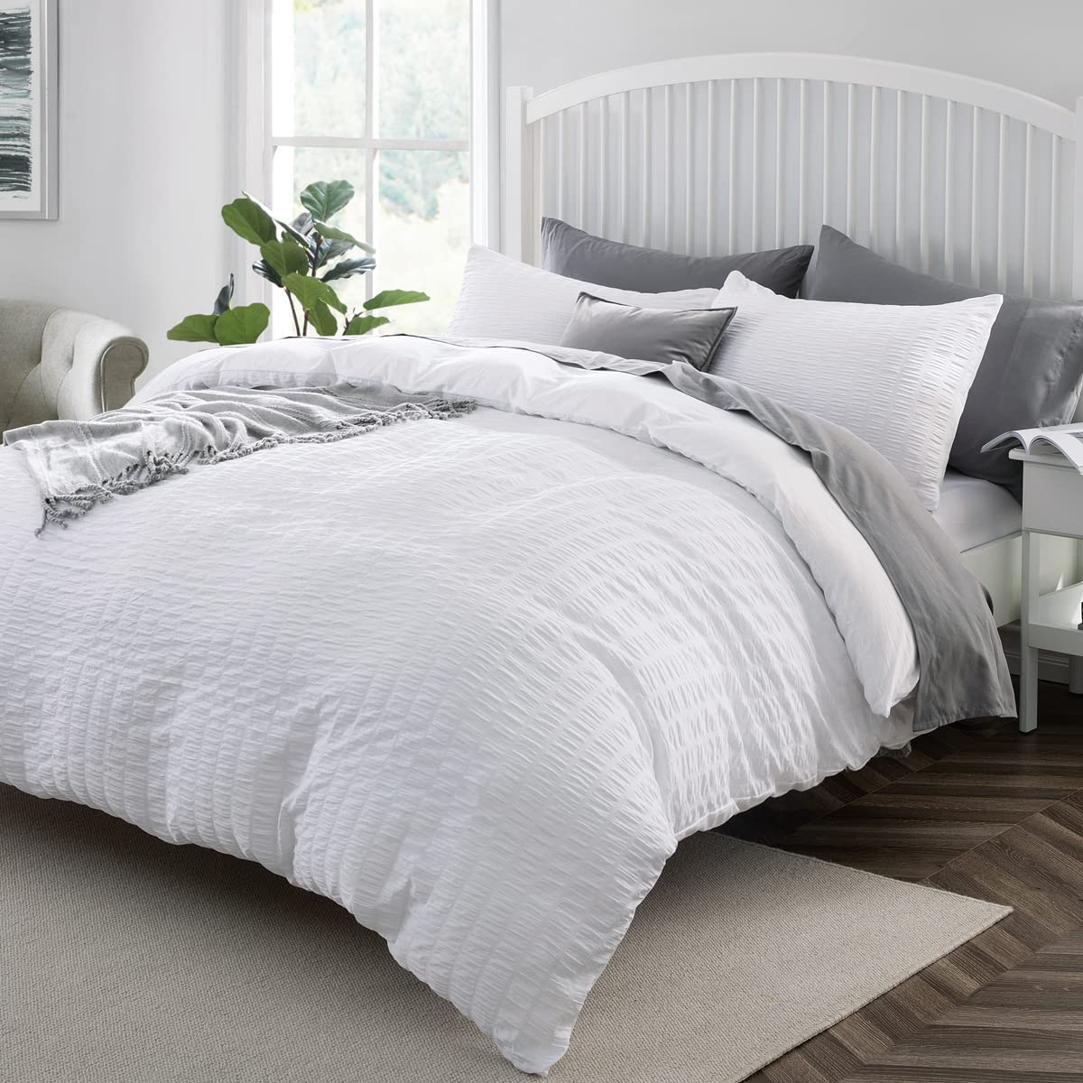 White Seersucker Duvet Cover Set - TanNicoor