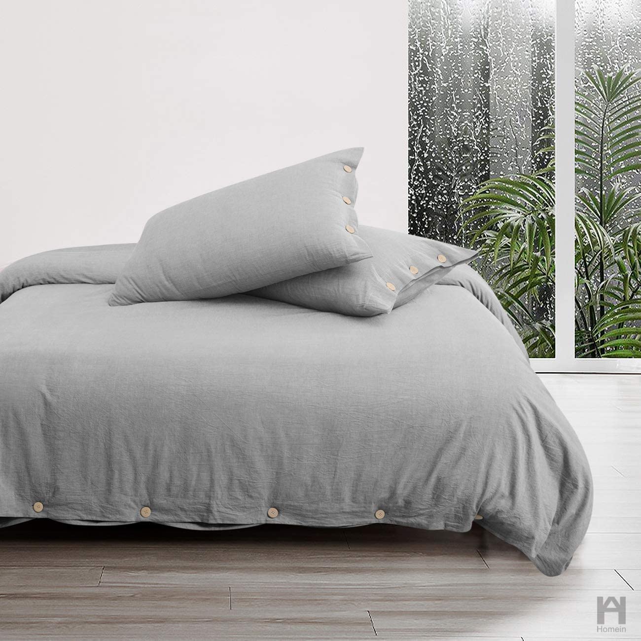 Light Grey Washed Cotton Duvet Cover Set - TanNicoor