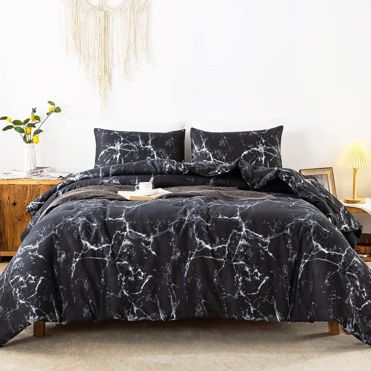 Black Marble Comforter Set - TanNicoor