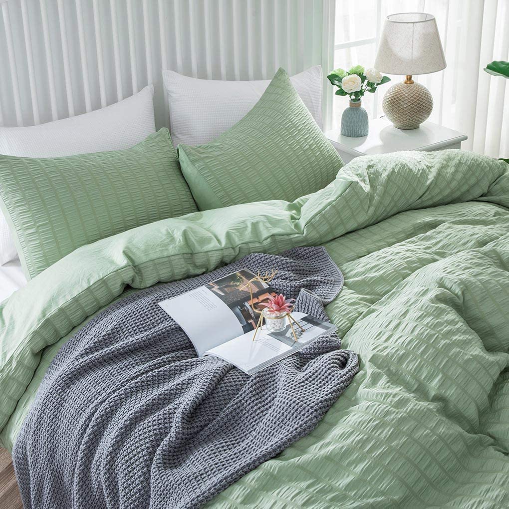 Green Seersucker Duvet Cover Set - TanNicoor