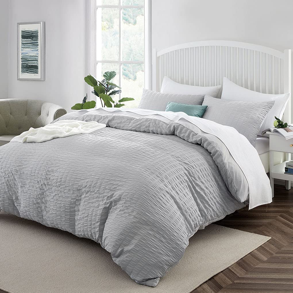 Grey Seersucker Duvet Cover Set - TanNicoor