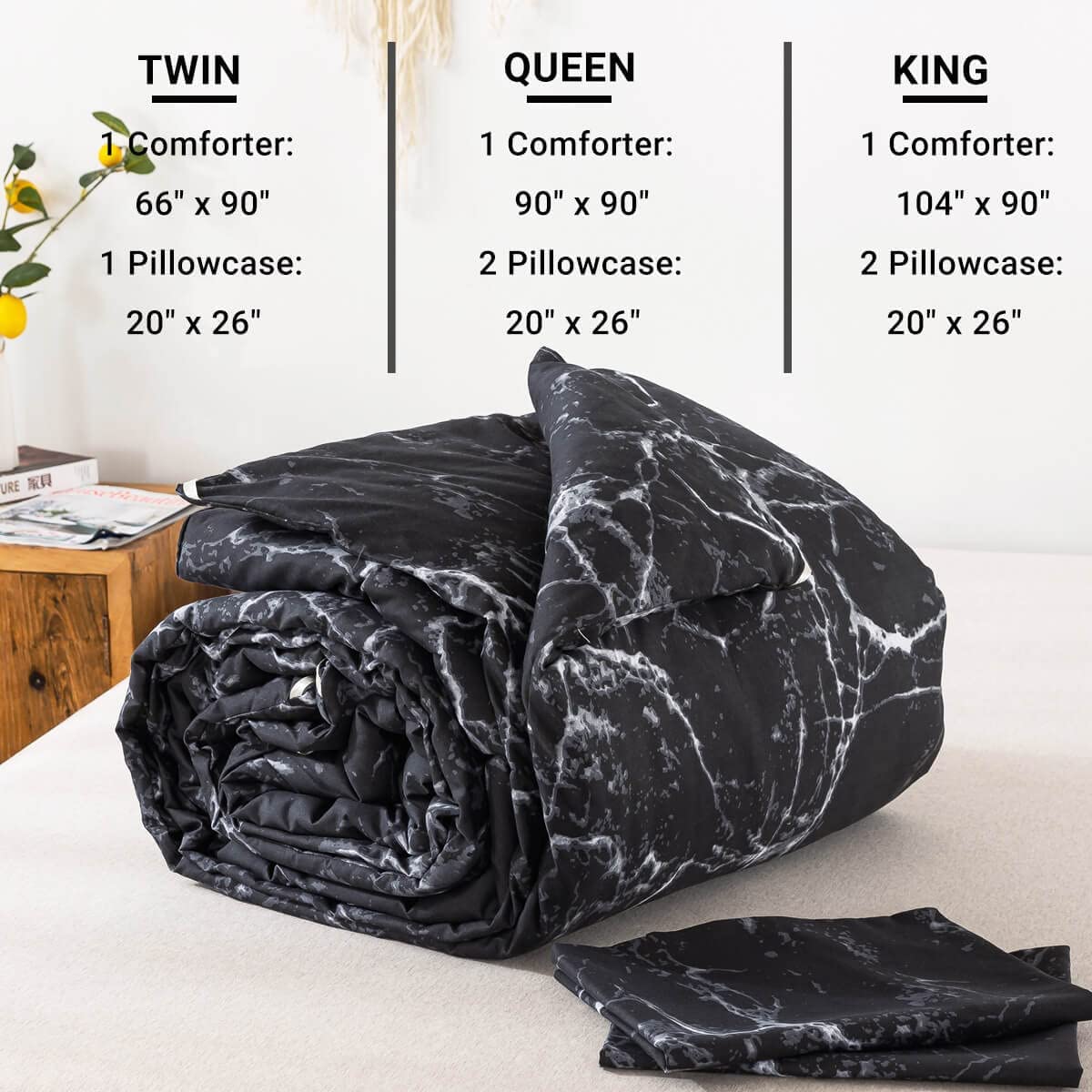 Black Marble Comforter Set - TanNicoor