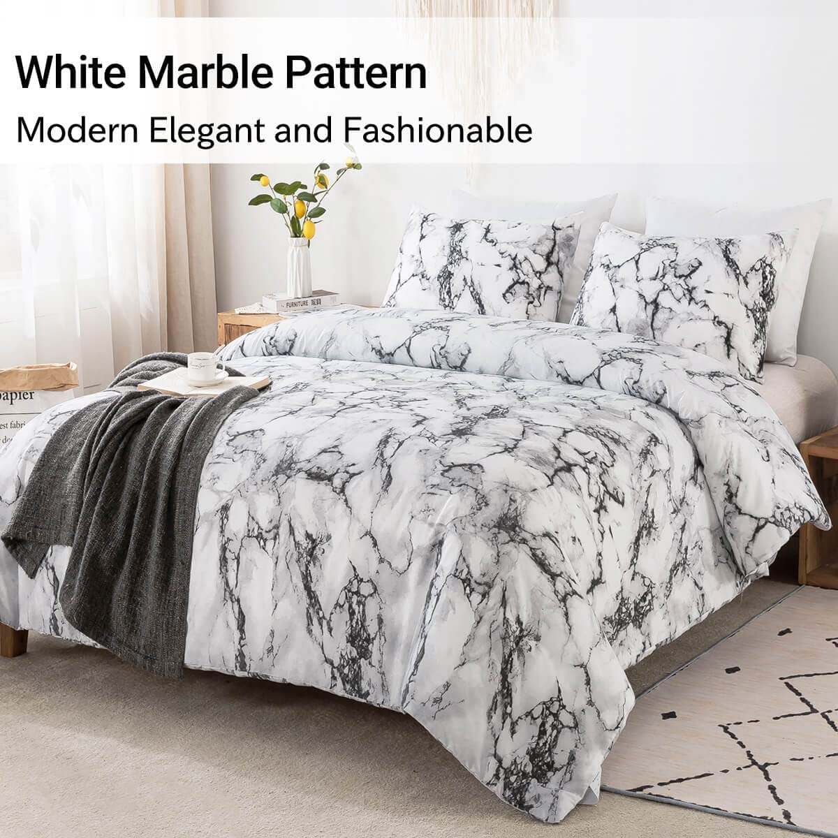 White Marble Comforter Set - TanNicoor