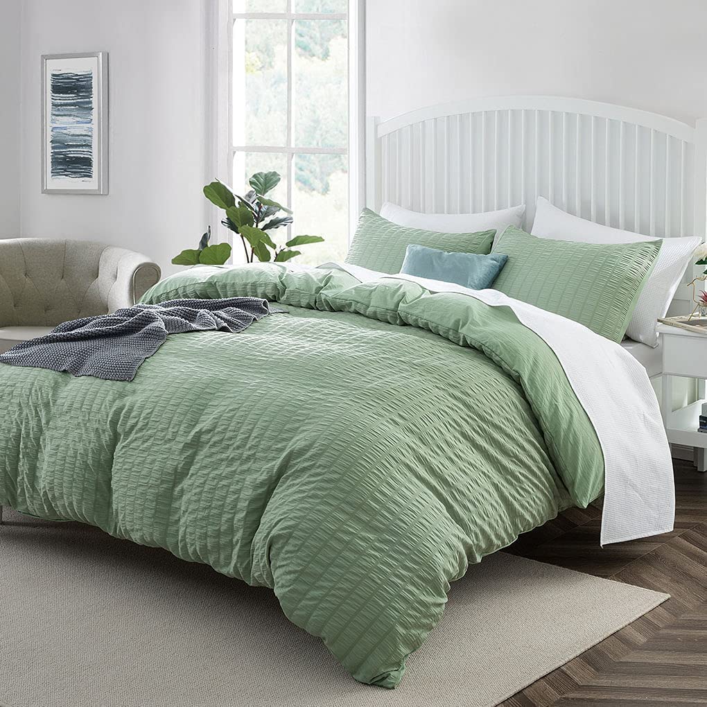 Green Seersucker Duvet Cover Set - TanNicoor