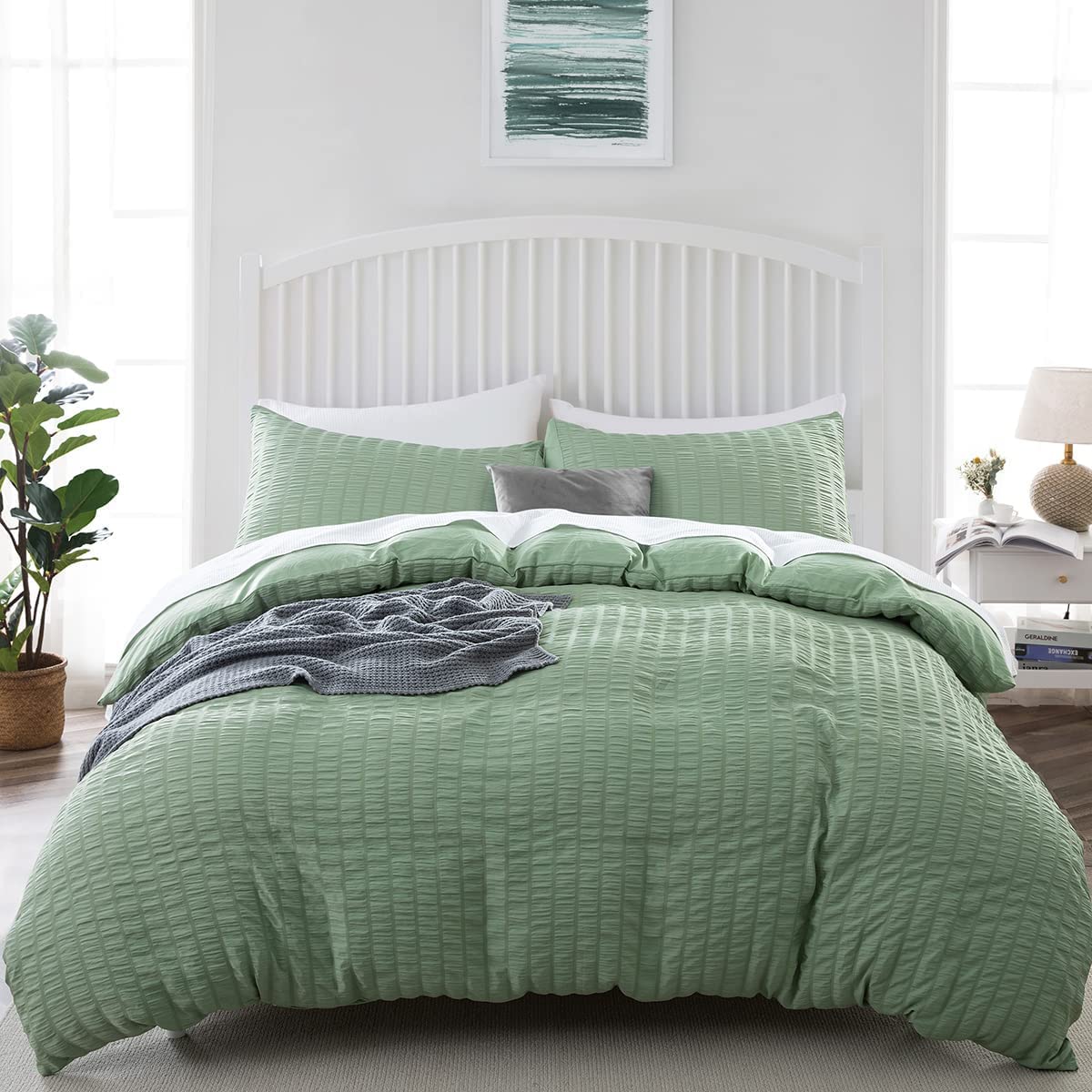 Green Seersucker Duvet Cover Set - TanNicoor