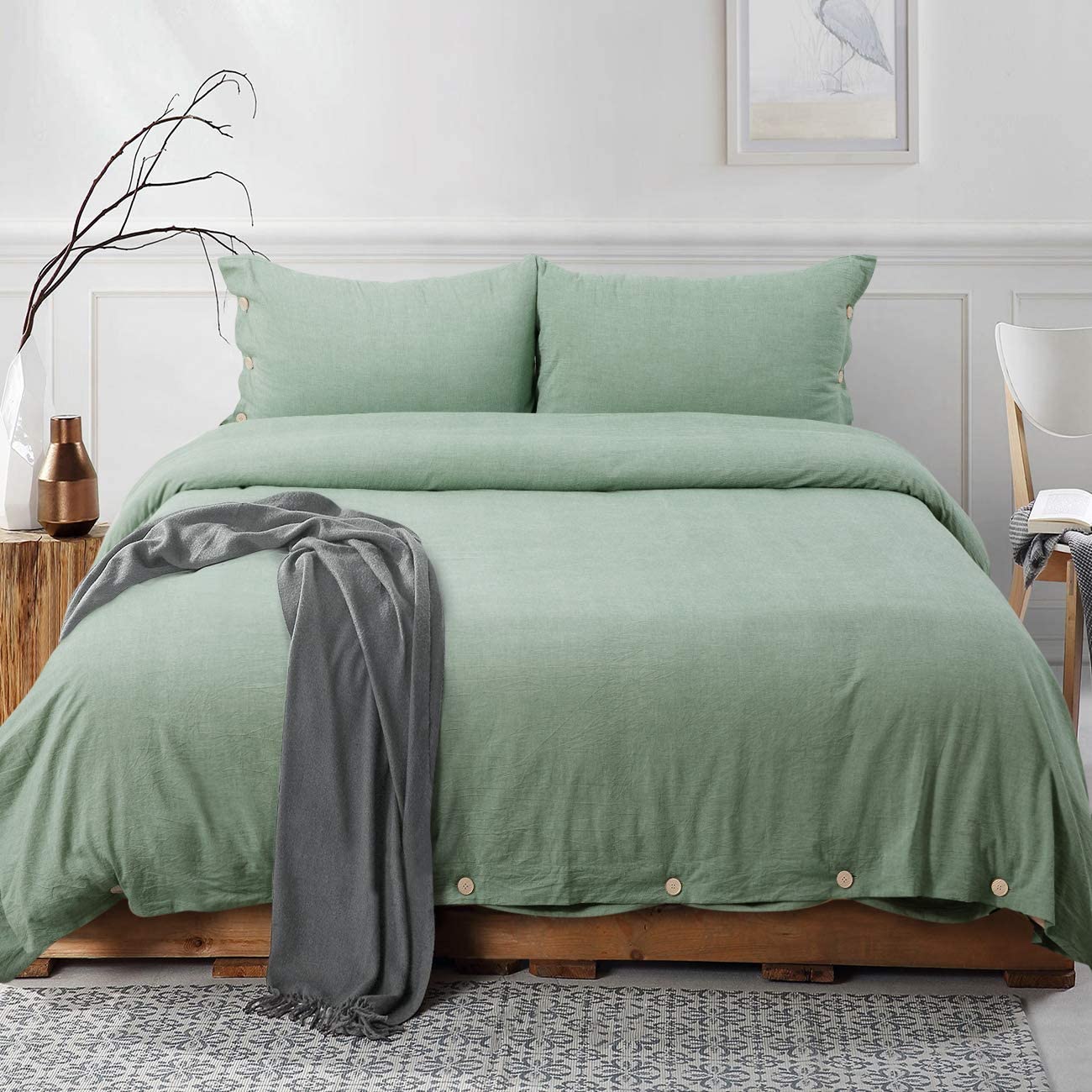 Green Washed Cotton Duvet Cover Set - TanNicoor