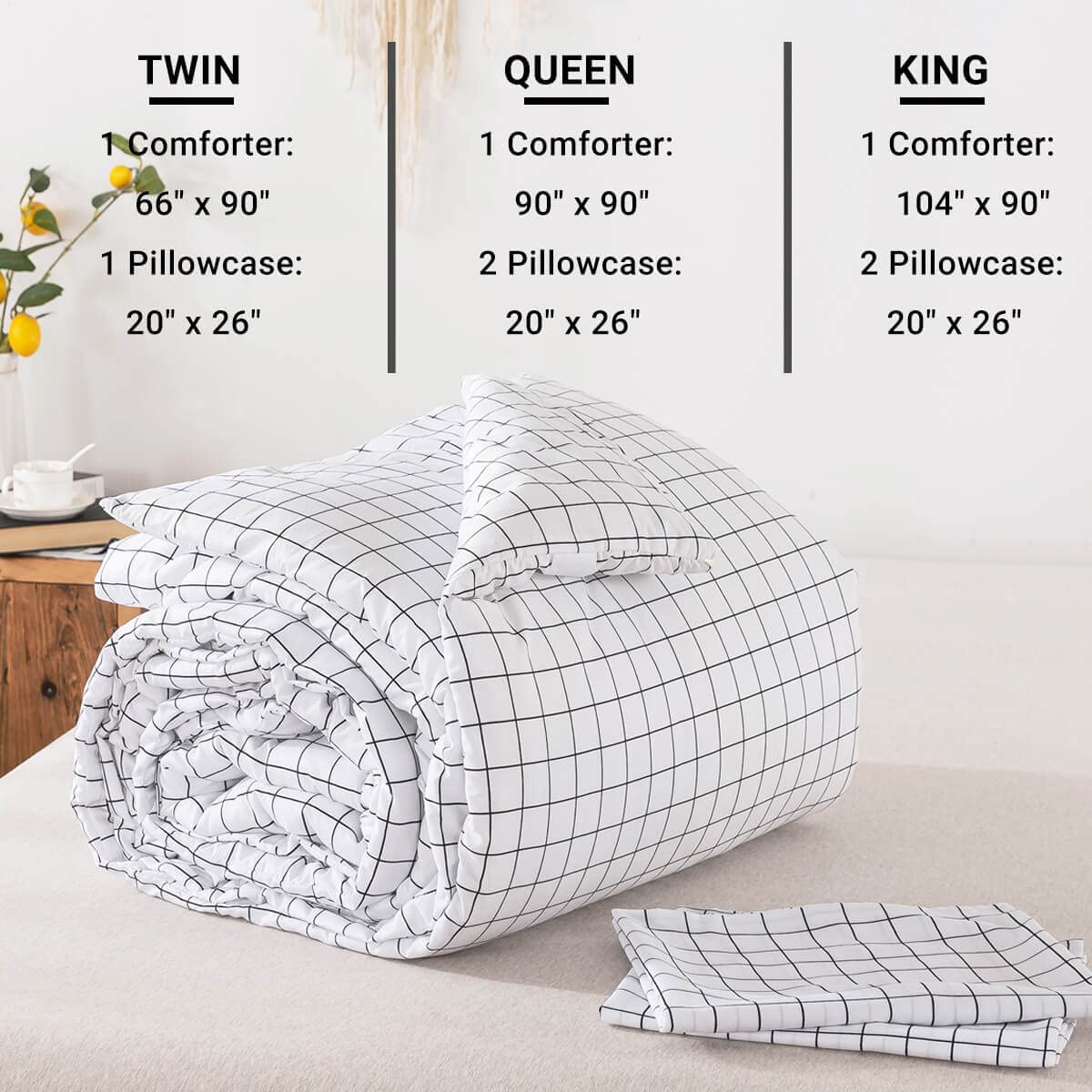 White Grid Comforter Set - TanNicoor