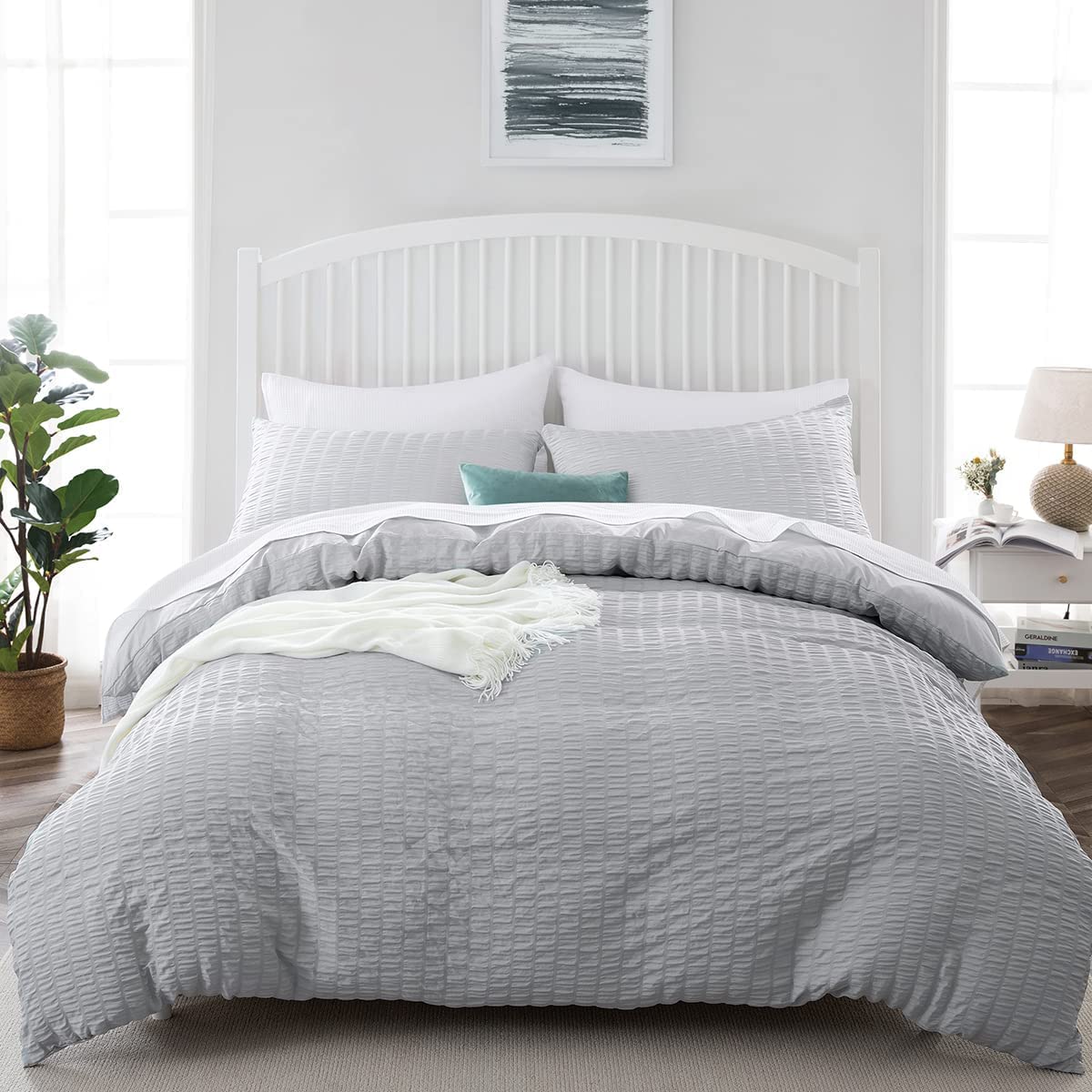 Grey Seersucker Duvet Cover Set - TanNicoor