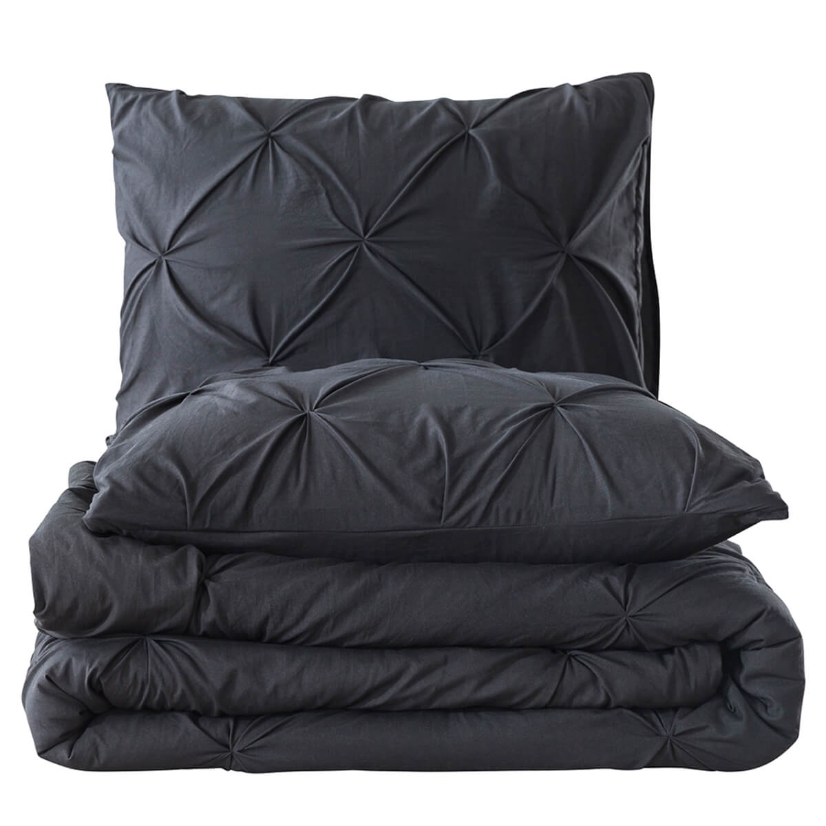 Black Pinch Pleated Comforter Set - TanNicoor