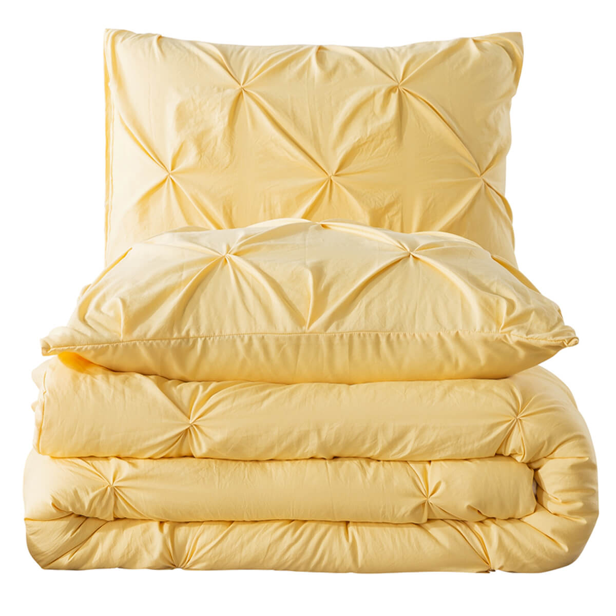 Yellow Pinch Pleat Comforter Set - TanNicoor