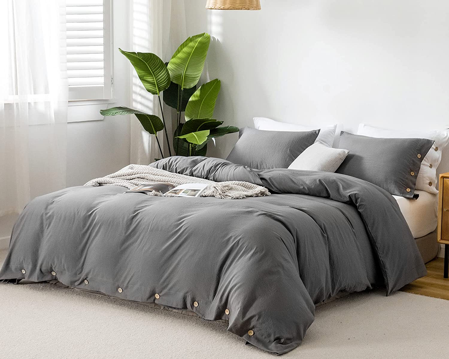 Grey Washed Cotton Duvet Cover Set - TanNicoor