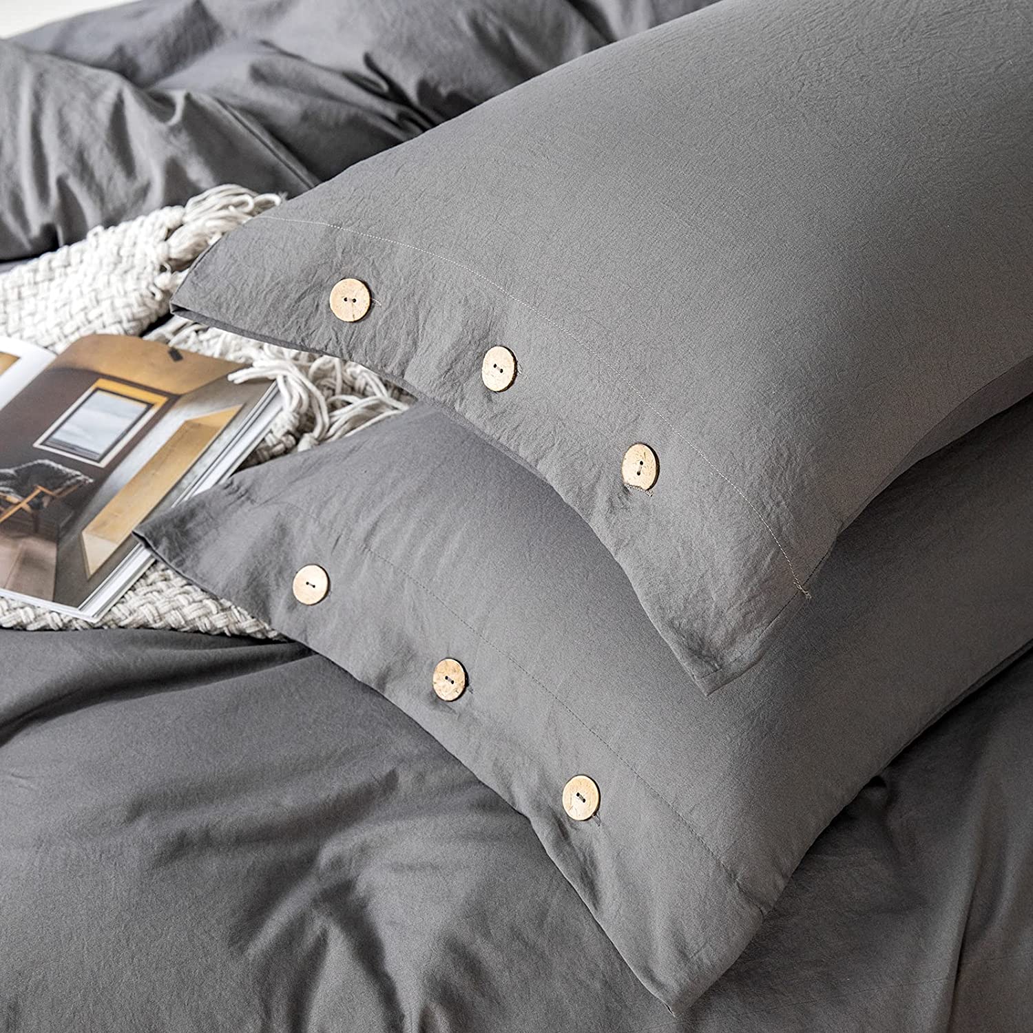 Grey Washed Cotton Duvet Cover Set - TanNicoor