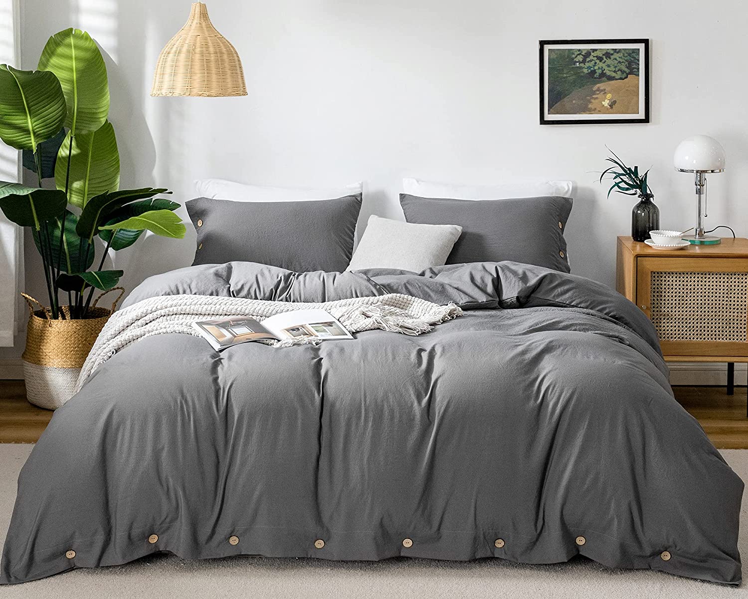 Grey Washed Cotton Duvet Cover Set - TanNicoor