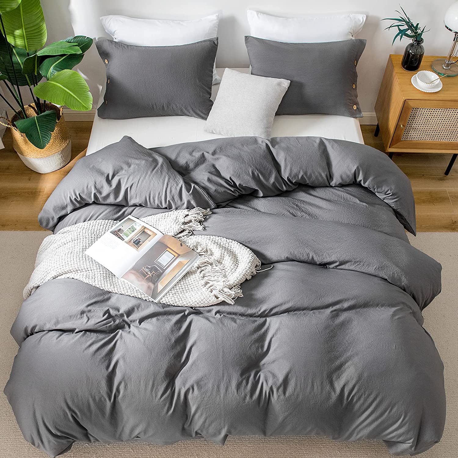 Grey Washed Cotton Duvet Cover Set - TanNicoor