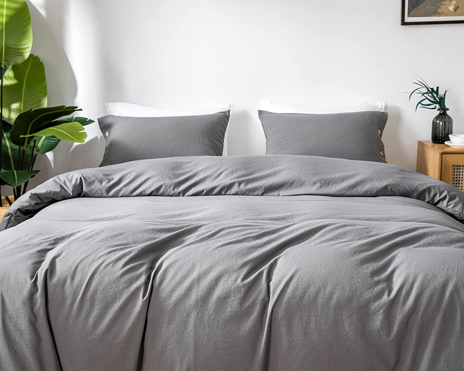 Grey Washed Cotton Duvet Cover Set - TanNicoor