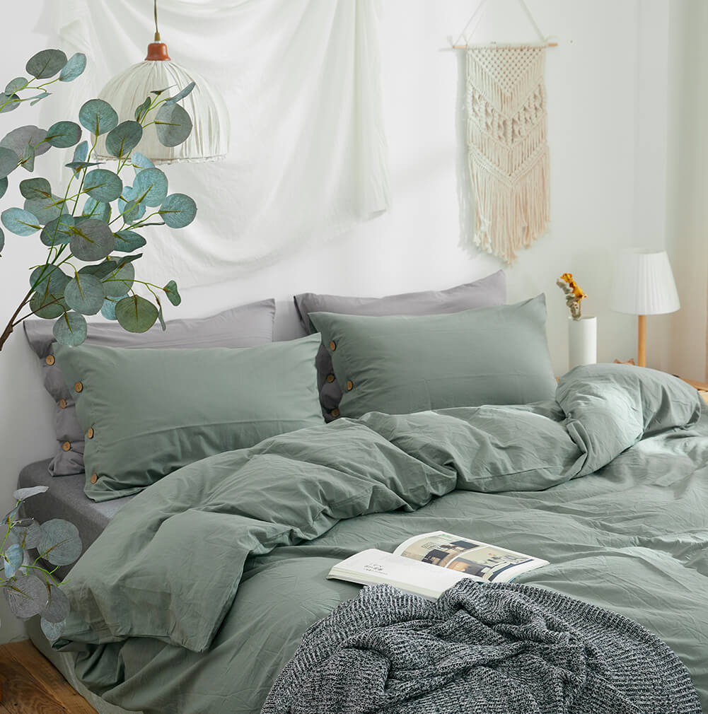 Green Washed Cotton Duvet Cover Set - TanNicoor