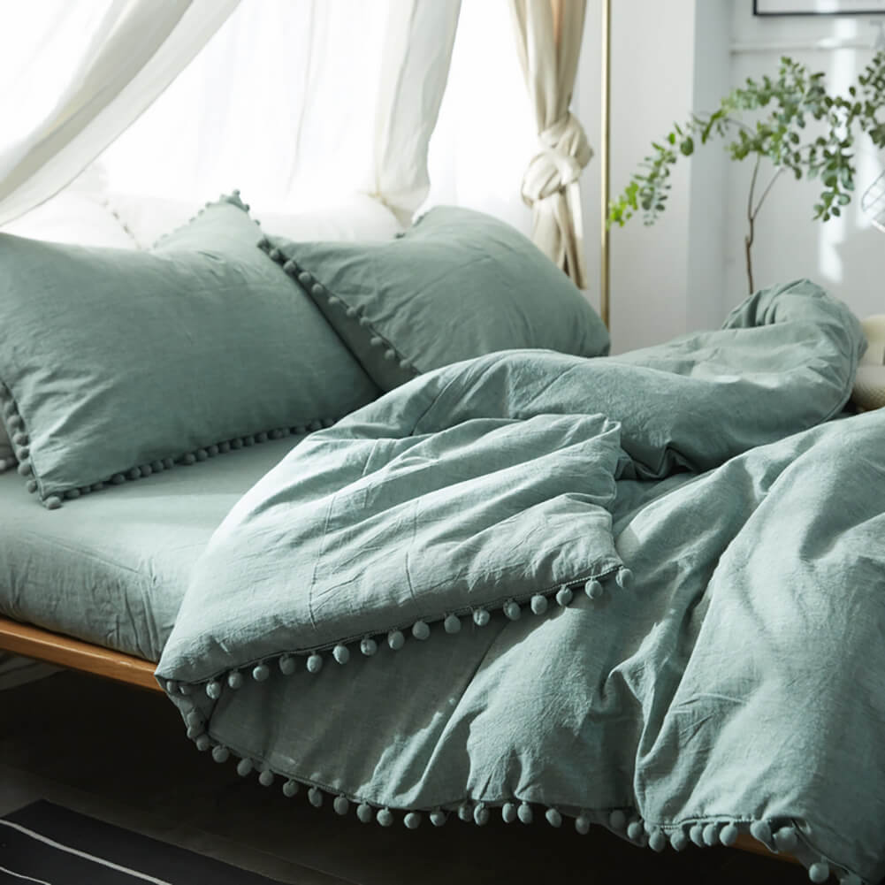 Pom Fringe Duvet Cover - TanNicoor