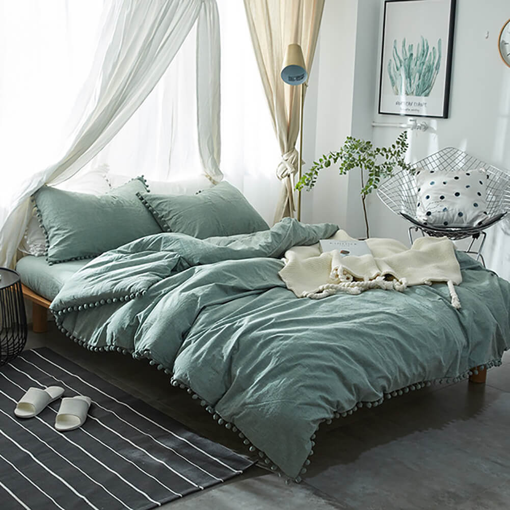 Pom Fringe Duvet Cover - TanNicoor