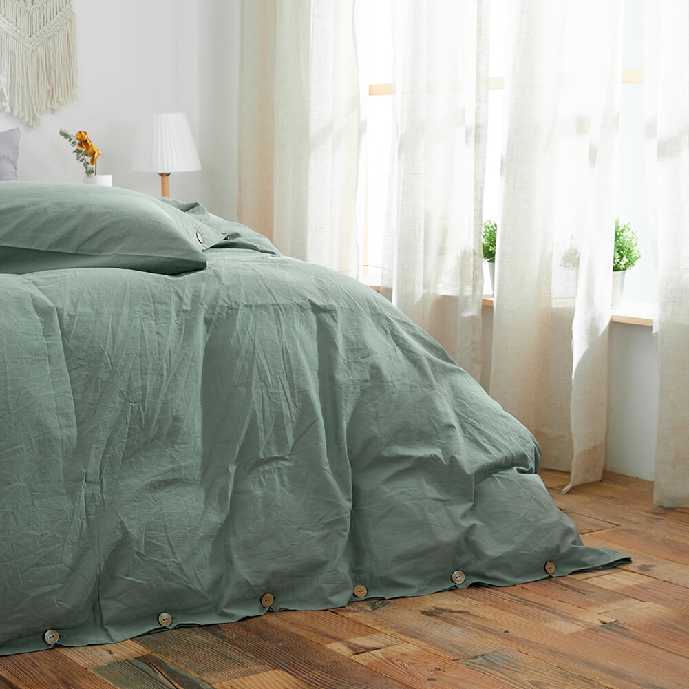 Green Washed Cotton Duvet Cover Set - TanNicoor