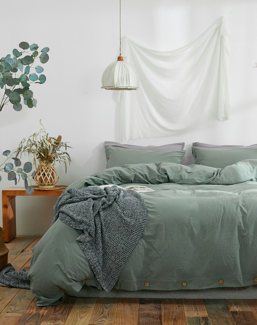 Green Washed Cotton Duvet Cover Set - TanNicoor