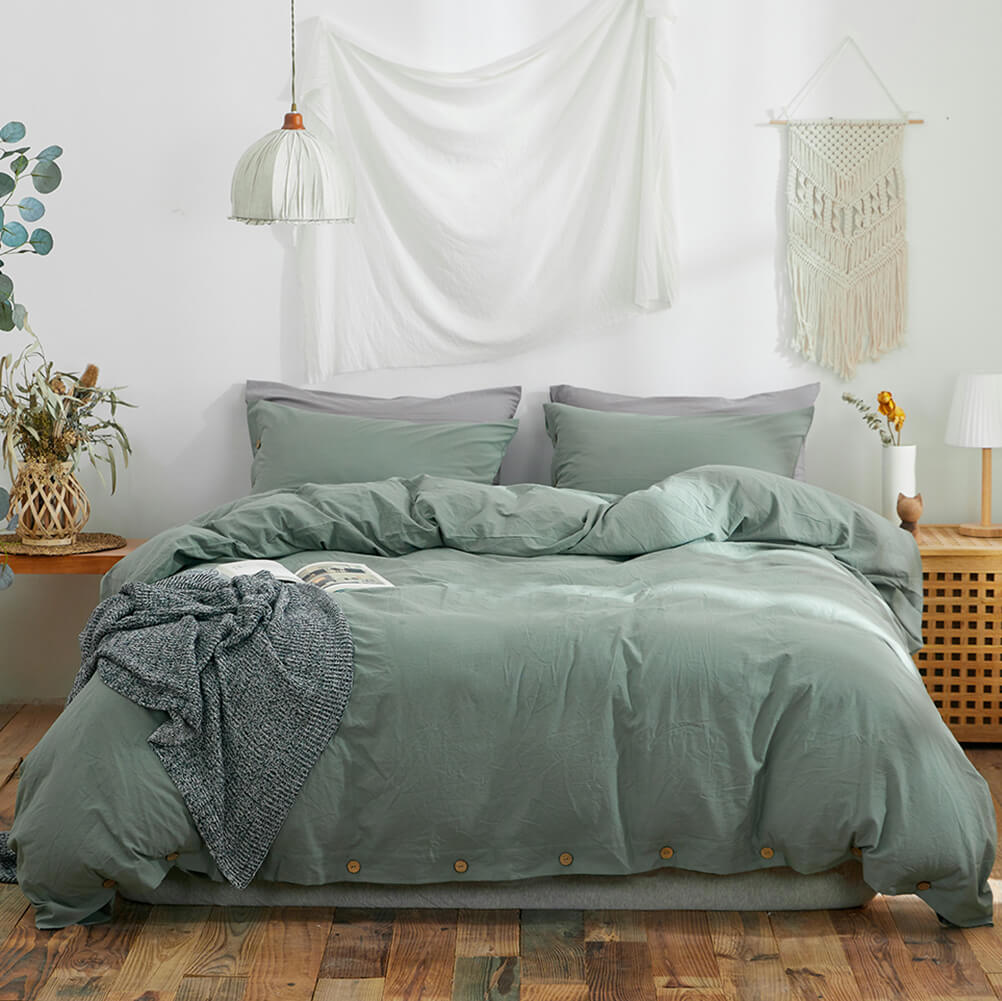 Green Washed Cotton Duvet Cover Set - TanNicoor