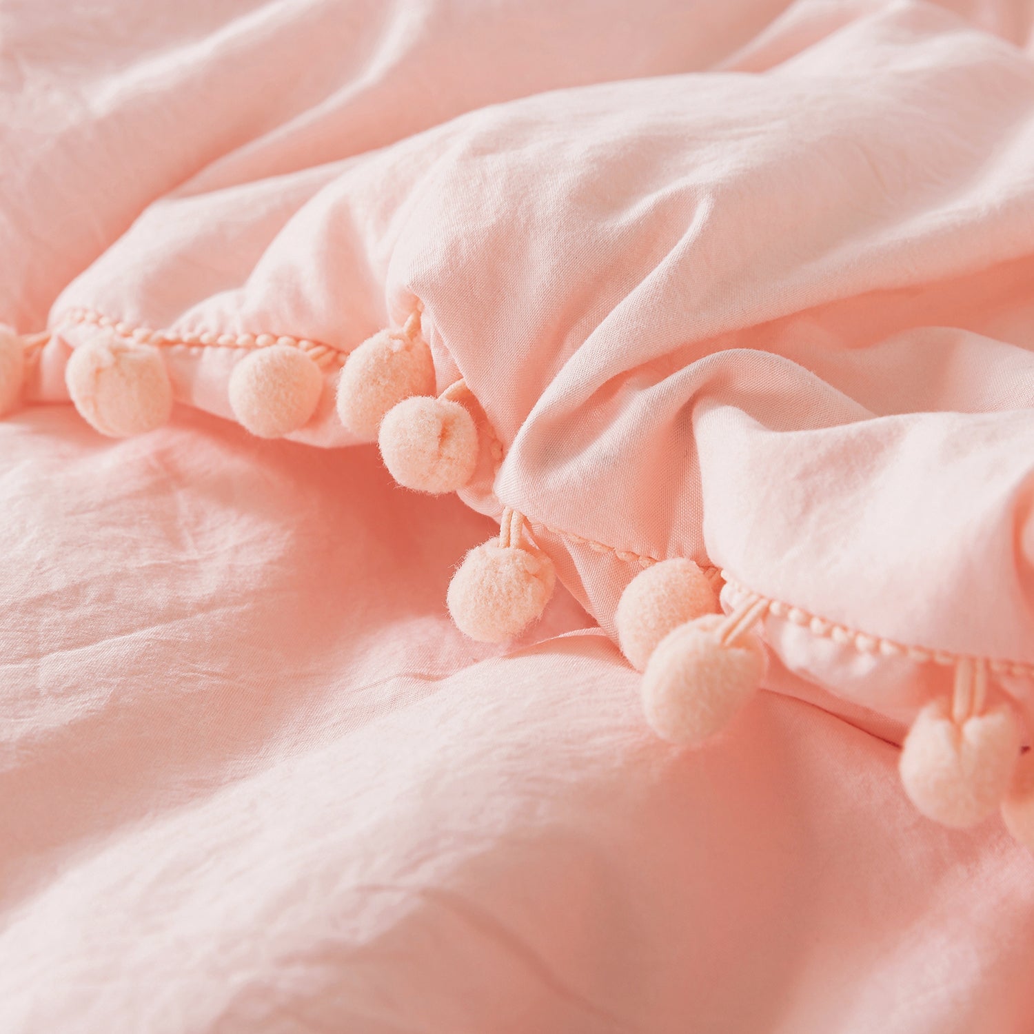 Pink Pom Fringe Comforter Set - TanNicoor