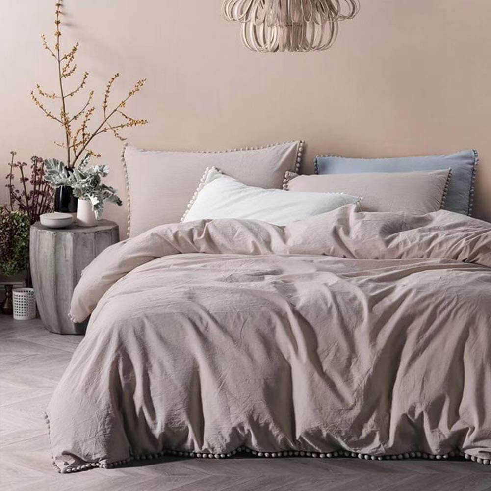 Pom Fringe Duvet Cover - TanNicoor