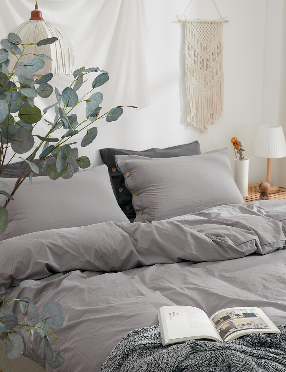 Light Grey Washed Cotton Duvet Cover Set - TanNicoor