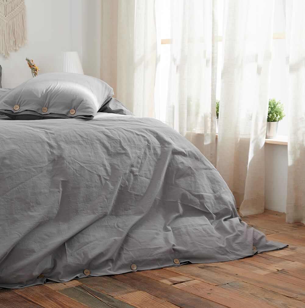 Light Grey Washed Cotton Duvet Cover Set - TanNicoor