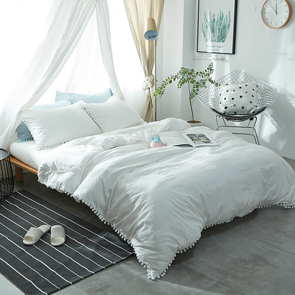 Pom Fringe Duvet Cover - TanNicoor